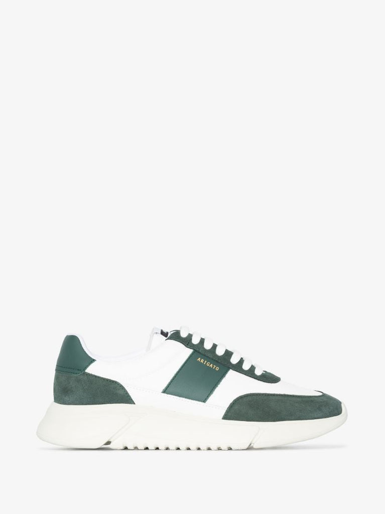 White and Green Genesis Vintage Runner Leather Sneakers