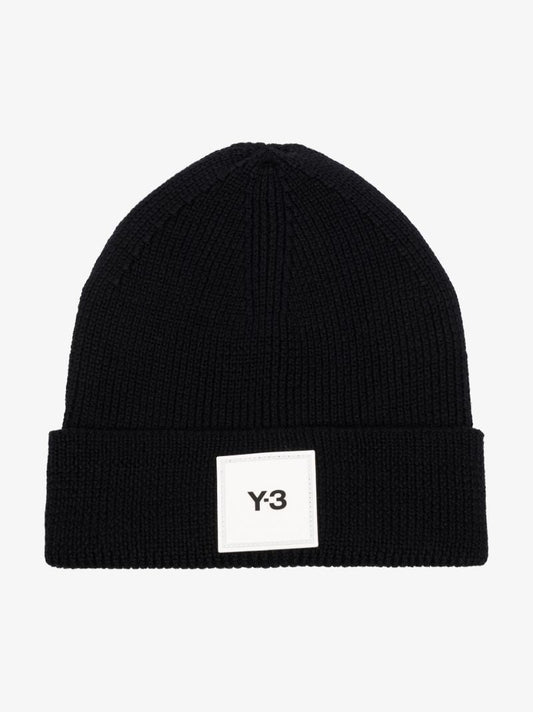 Black Logo Merino Wool Beanie Hat