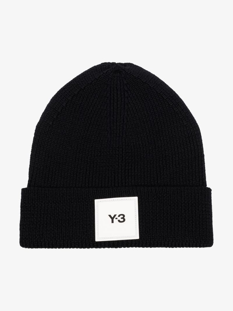 Black Logo Merino Wool Beanie Hat
