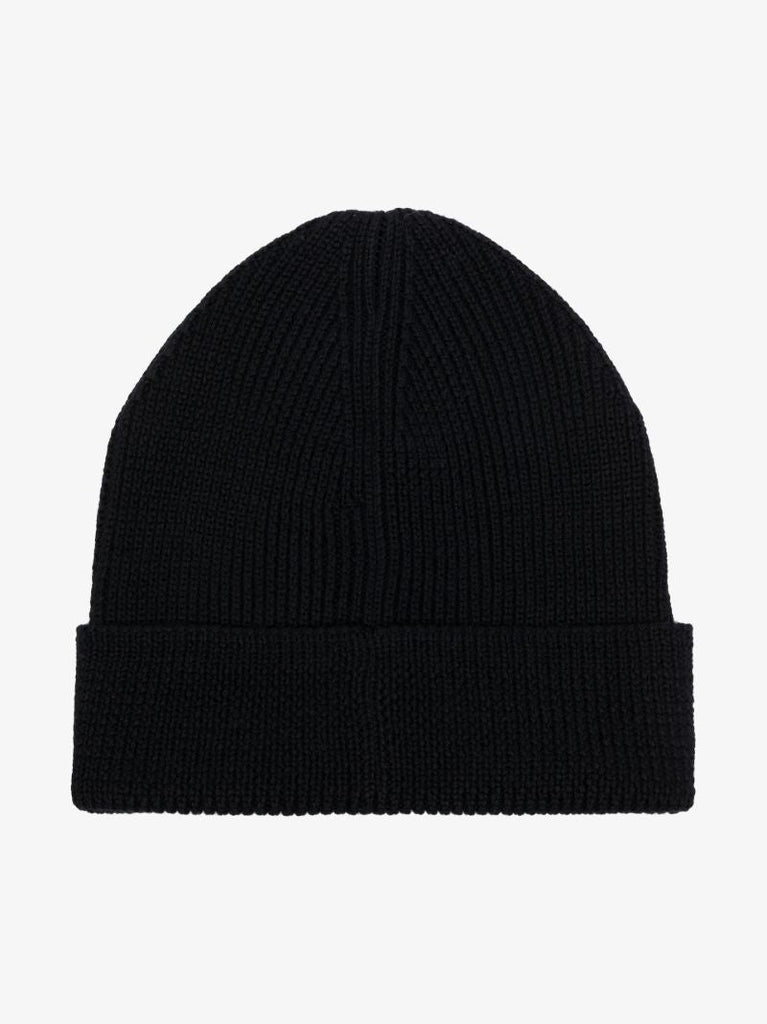 Black Logo Merino Wool Beanie Hat