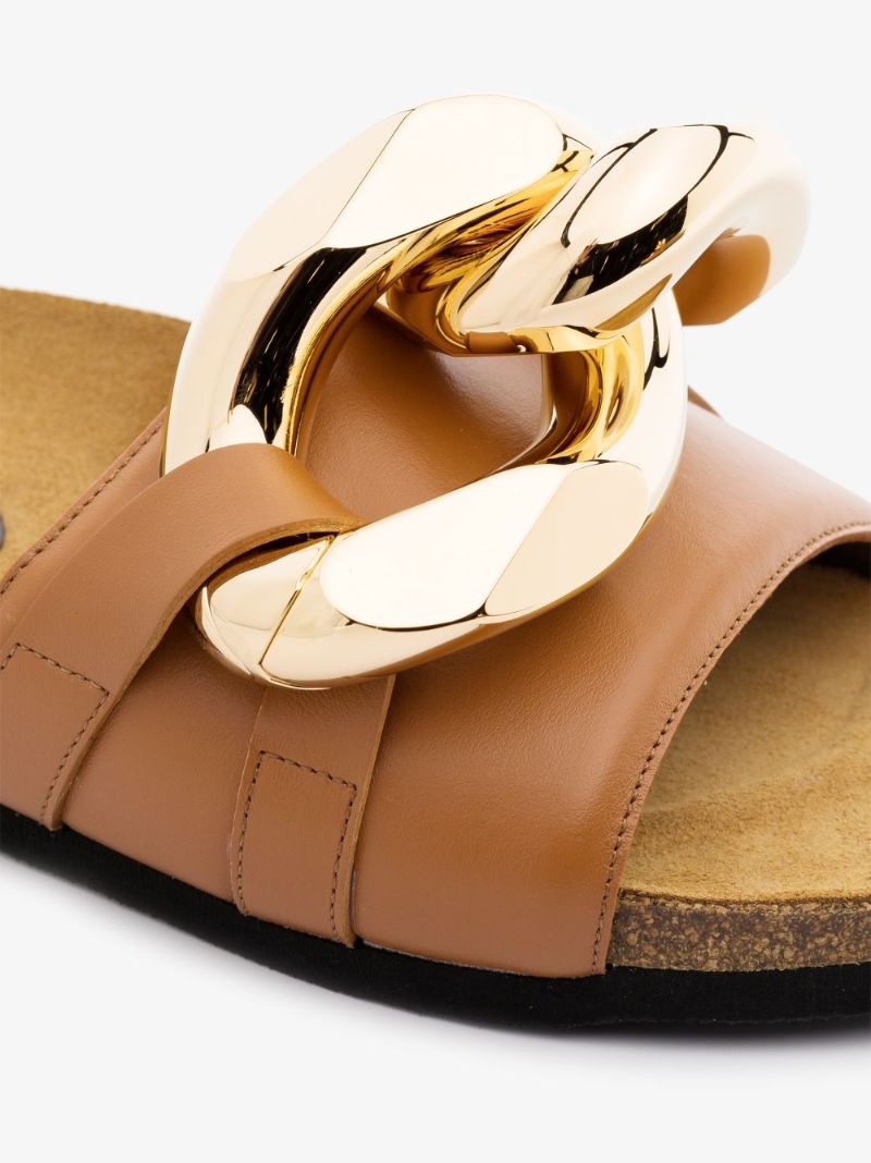 Brown Chain Leather Slides