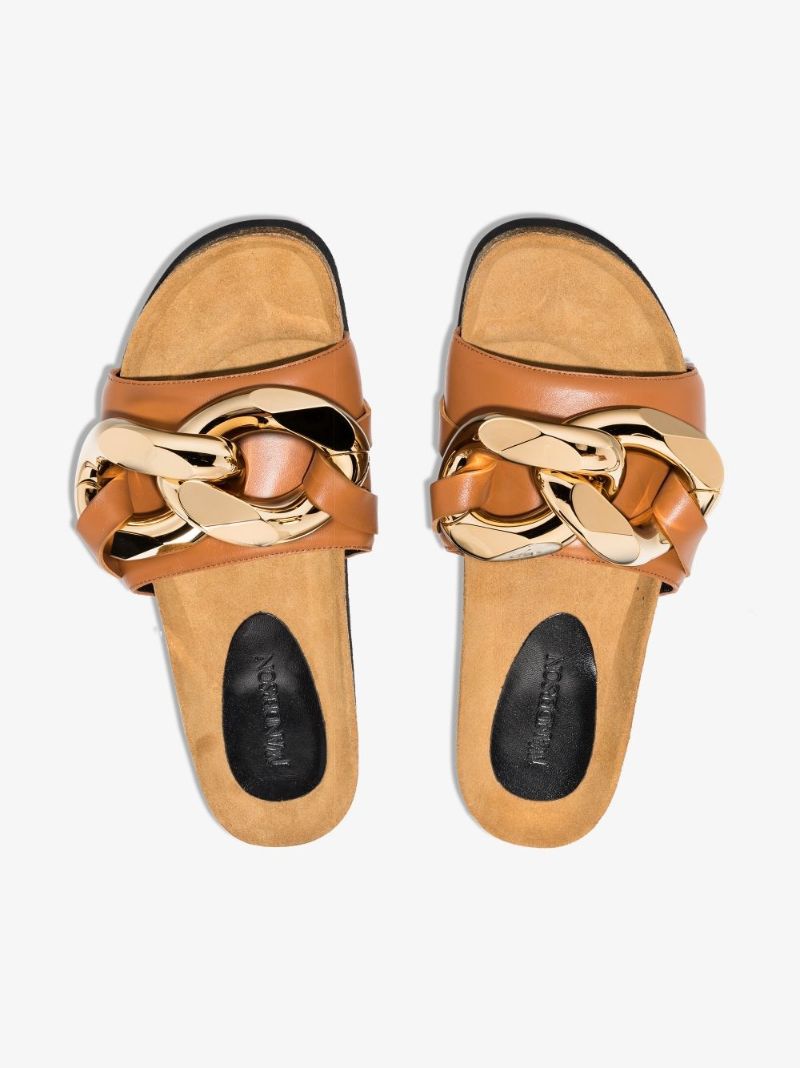Brown Chain Leather Slides