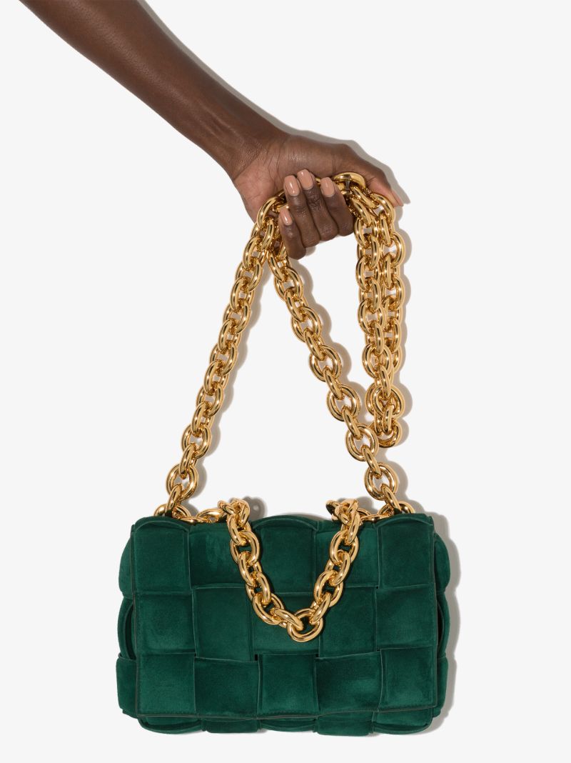 Green the Chain Cassette Suede Shoulder Bag