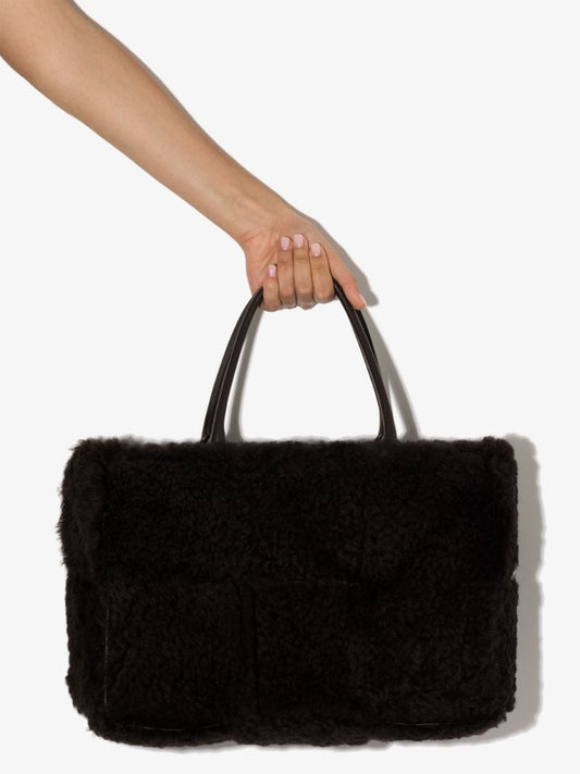 Black Arco Intrecciato Shearling Tote Bag