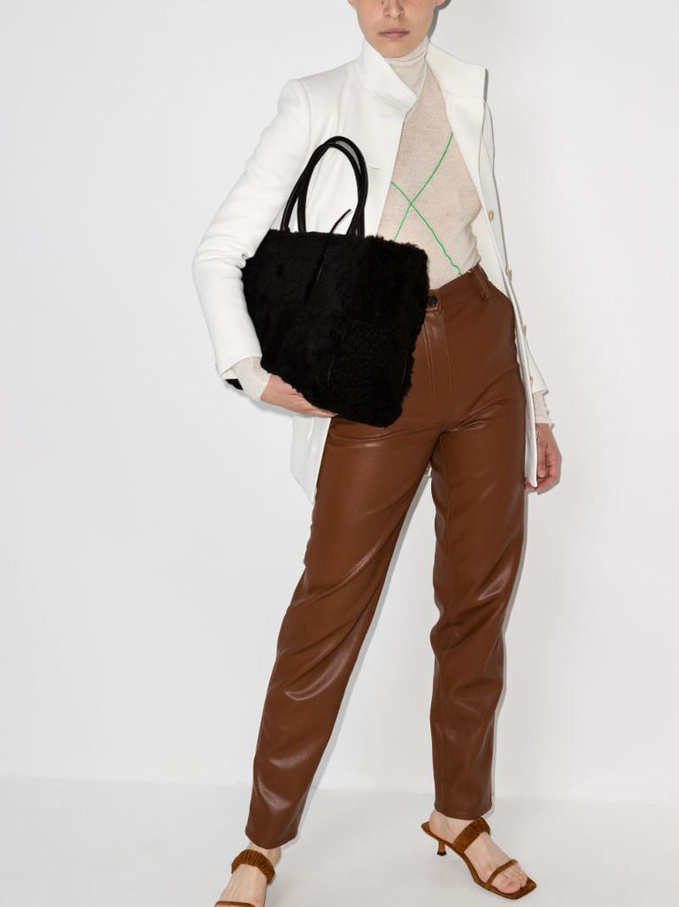 Black Arco Intrecciato Shearling Tote Bag