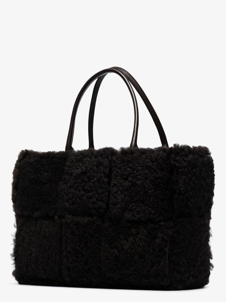Black Arco Intrecciato Shearling Tote Bag