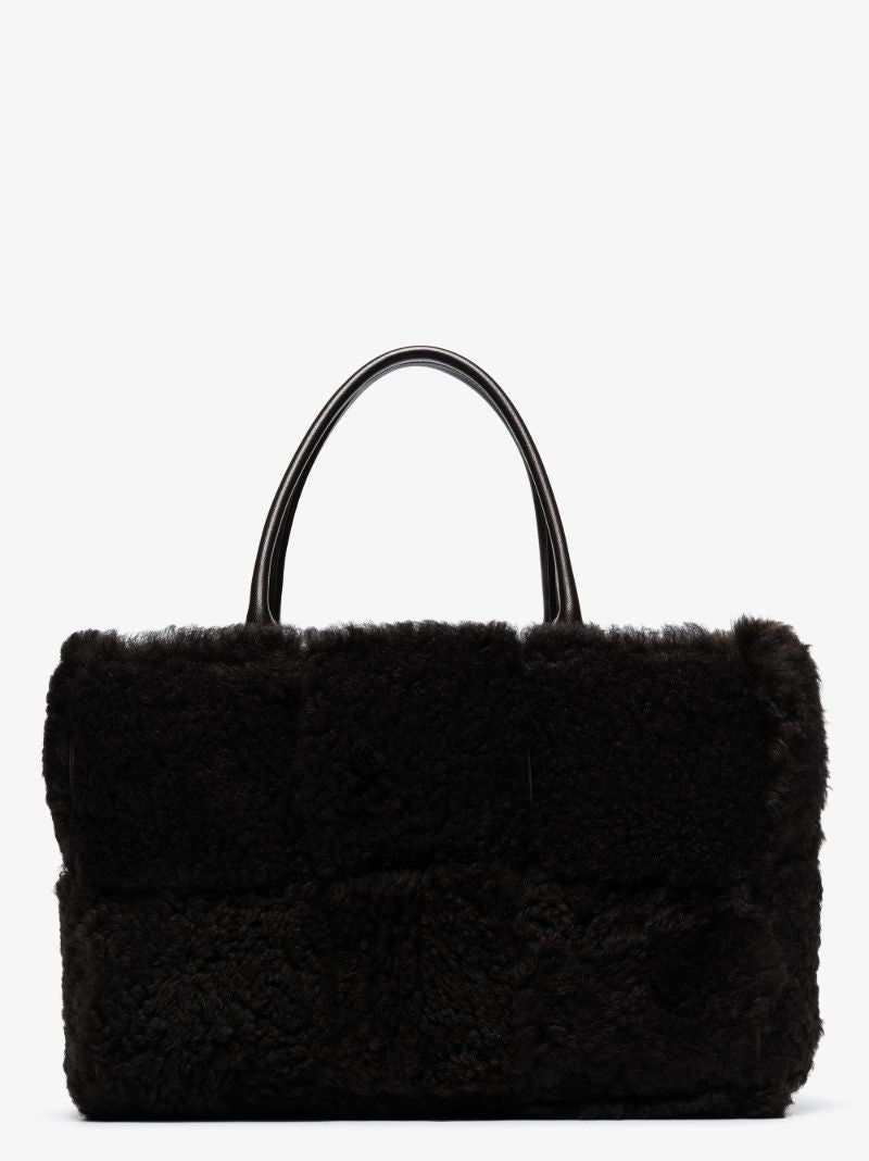 Black Arco Intrecciato Shearling Tote Bag