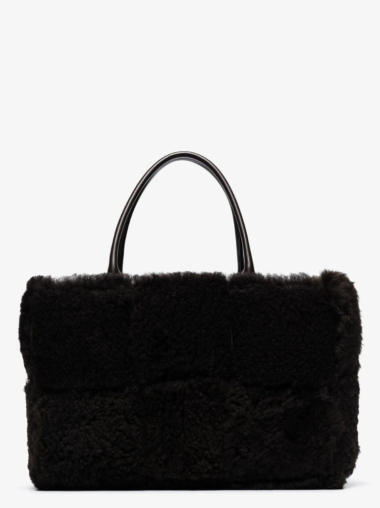 Black Arco Intrecciato Shearling Tote Bag