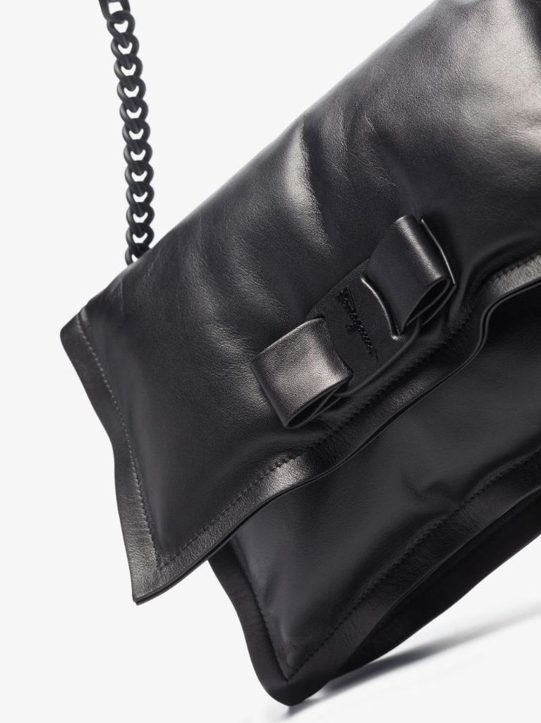 Black Viva Bow Padded Leather Shoulder Bag