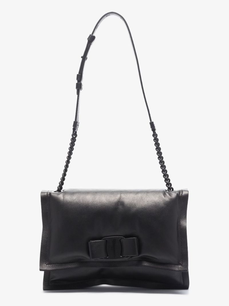 Black Viva Bow Padded Leather Shoulder Bag