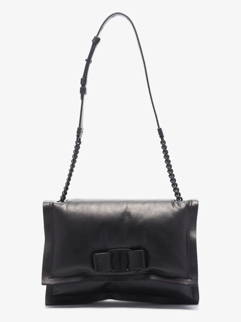Black Viva Bow Padded Leather Shoulder Bag