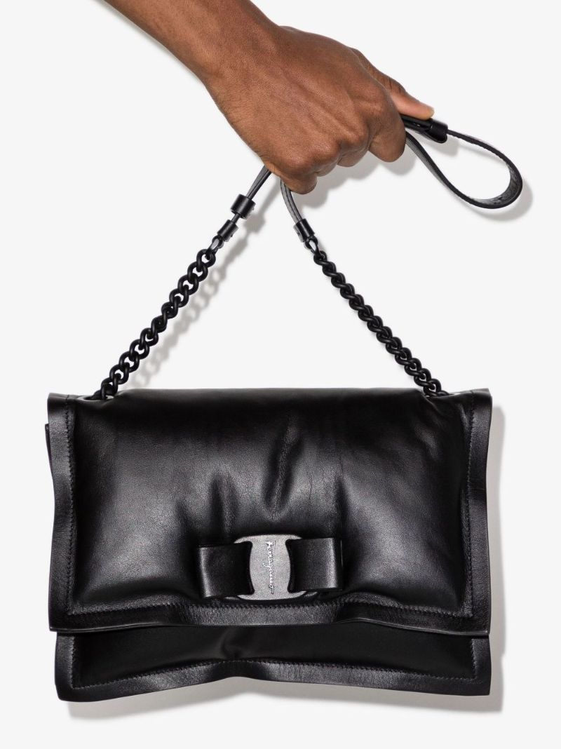 Black Viva Bow Padded Leather Shoulder Bag