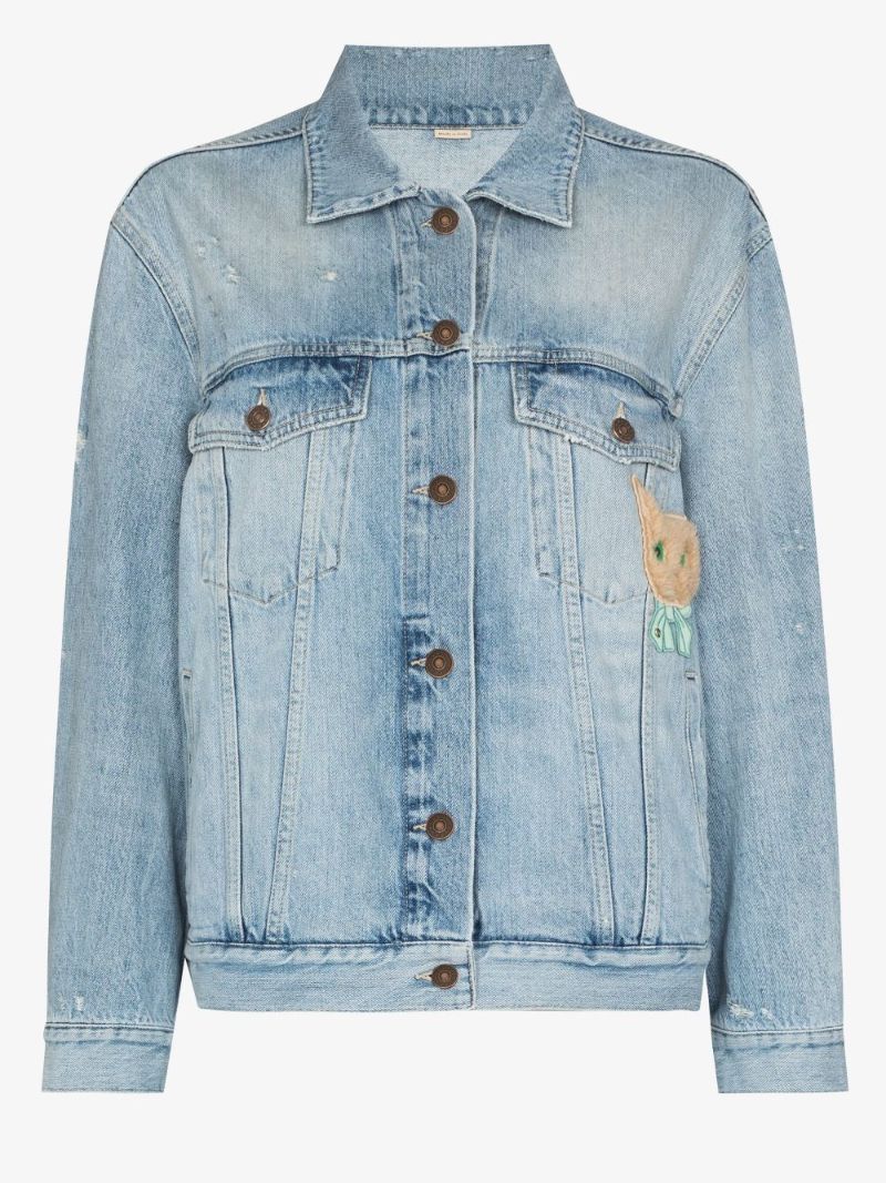 Oversized Cat Patch Denim Jacket
