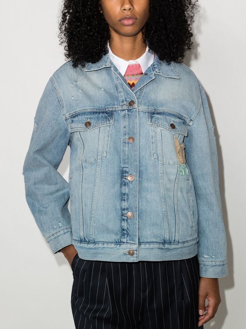 Oversized Cat Patch Denim Jacket
