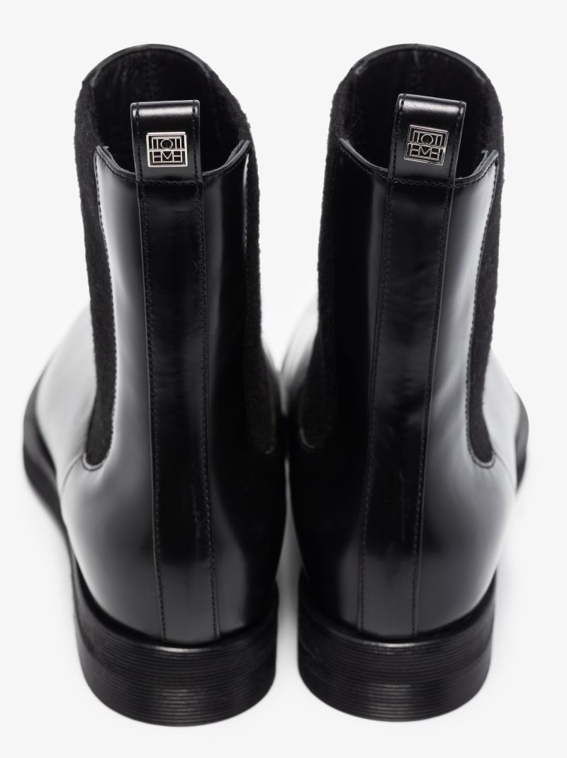 Black Square Toe Leather Chelsea Boots
