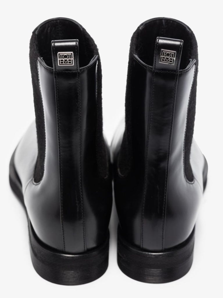 Black Square Toe Leather Chelsea Boots