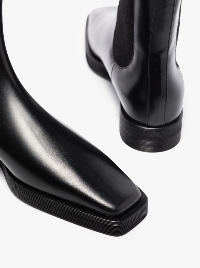 Black Square Toe Leather Chelsea Boots
