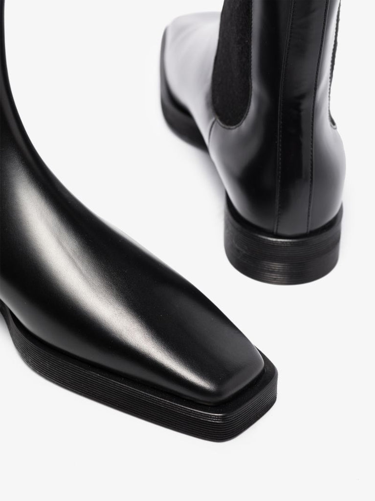 Black Square Toe Leather Chelsea Boots
