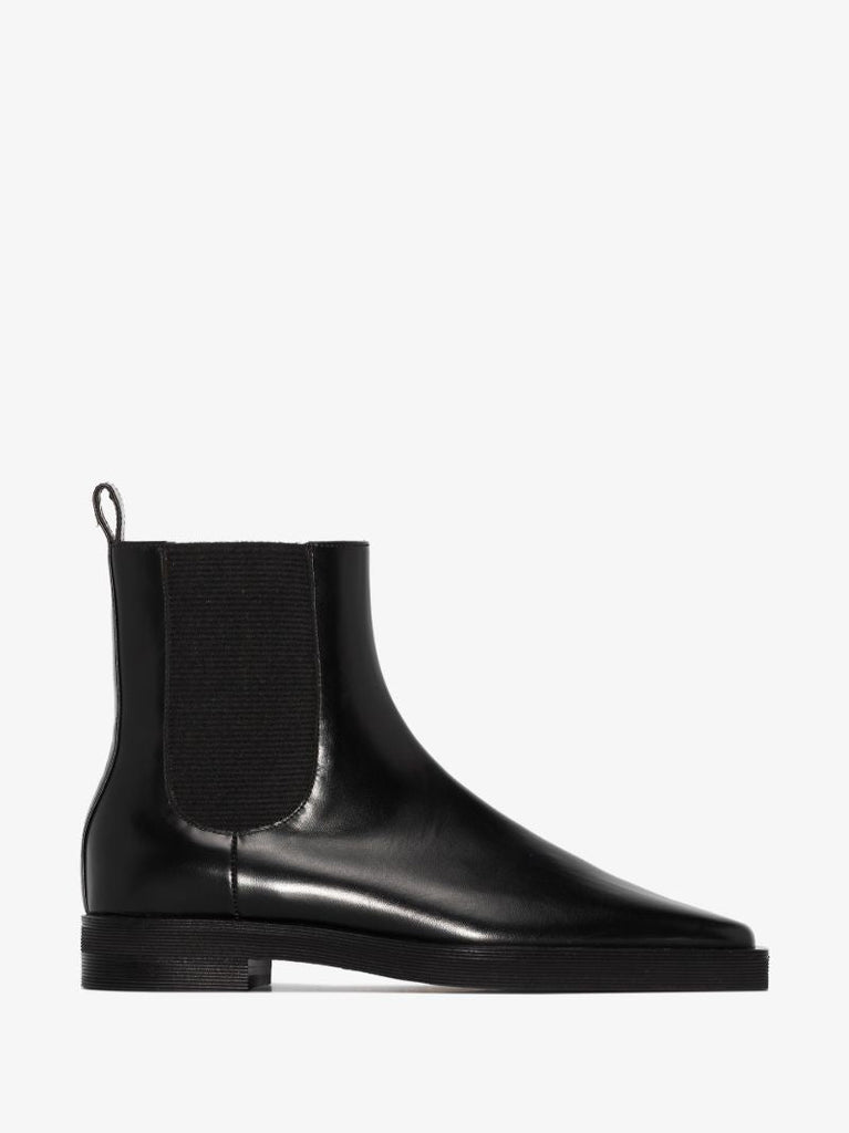 Black Square Toe Leather Chelsea Boots