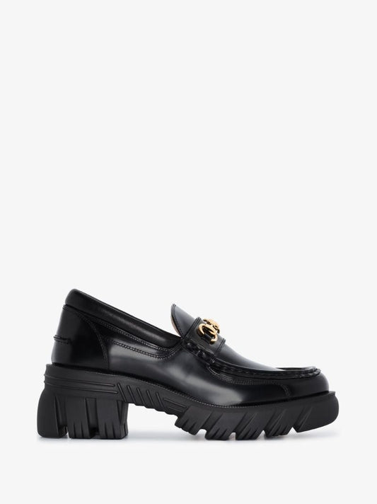 Black Horsebit Platform Leather Loafers