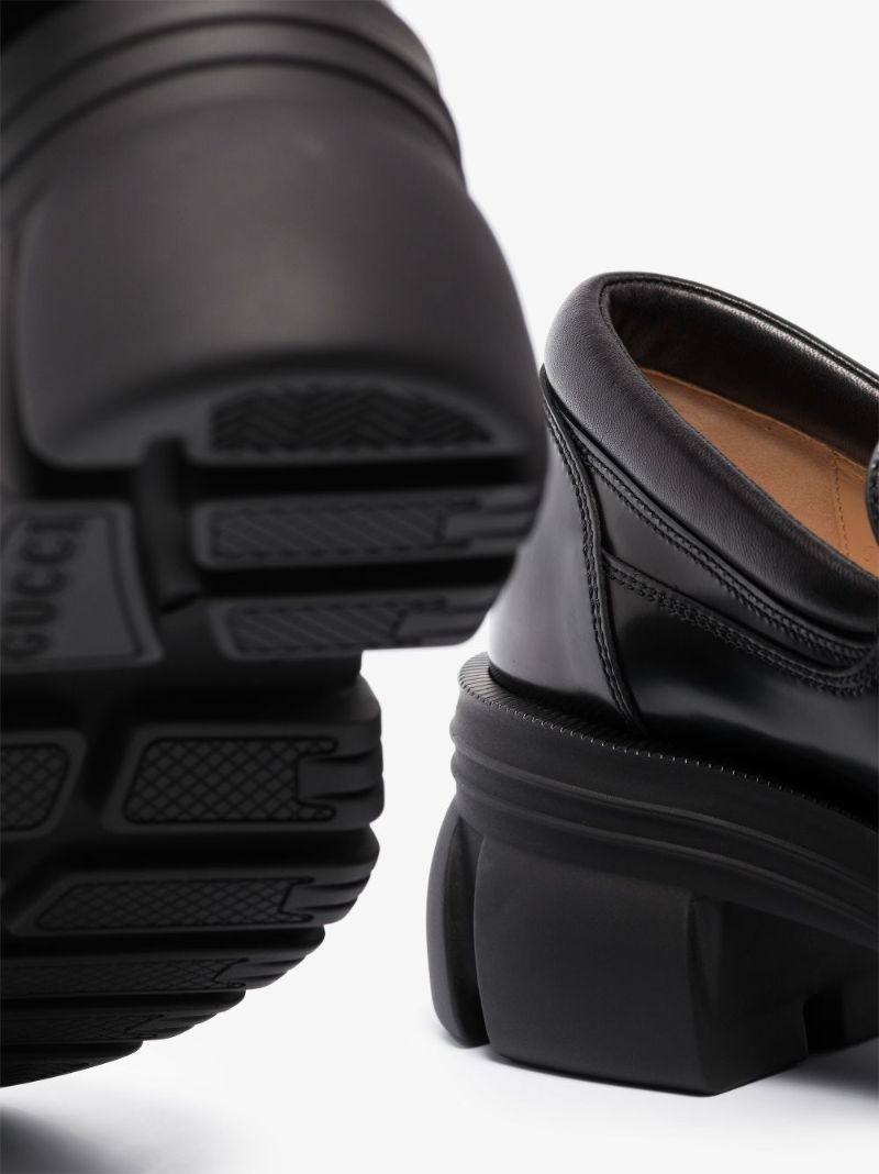 Black Horsebit Platform Leather Loafers