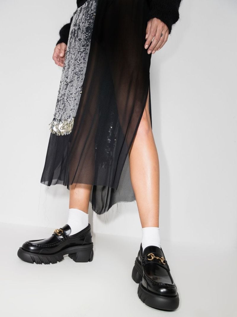 Black Horsebit Platform Leather Loafers