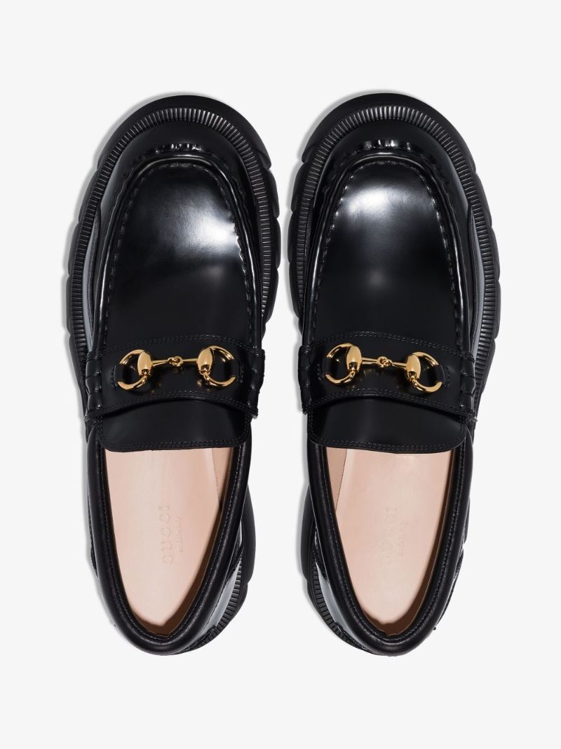Black Horsebit Platform Leather Loafers