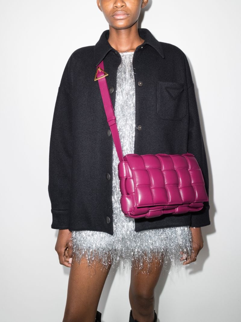Pink Padded Cassette Leather Shoulder Bag