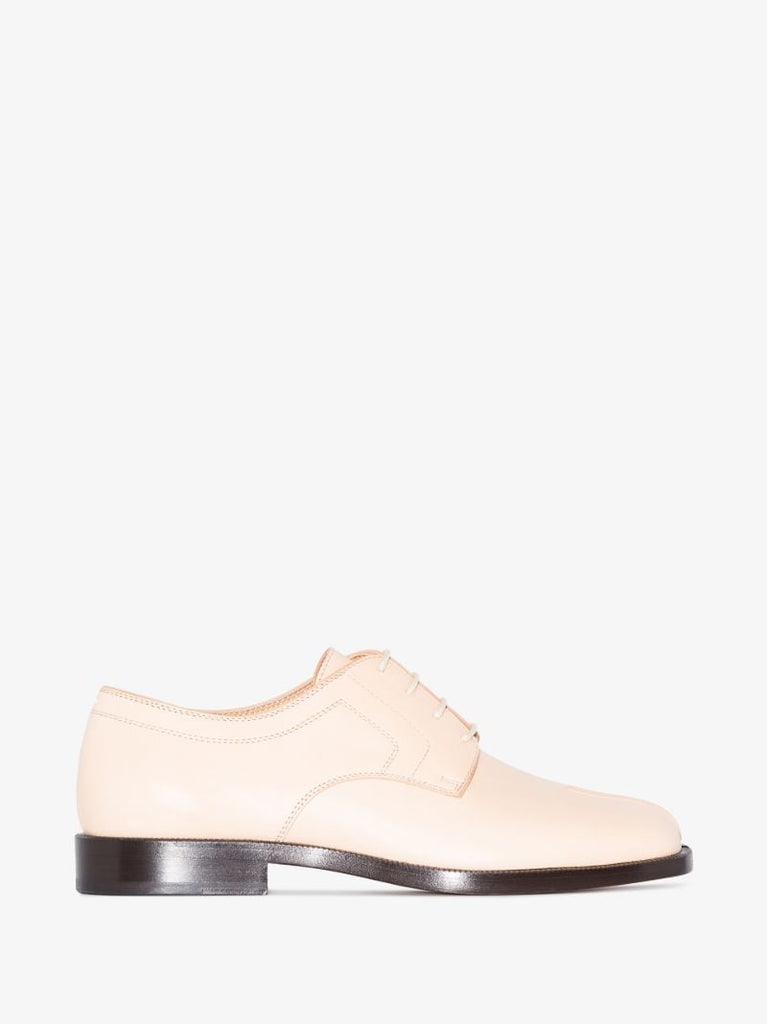 Beige Tabi Leather Derby Shoes