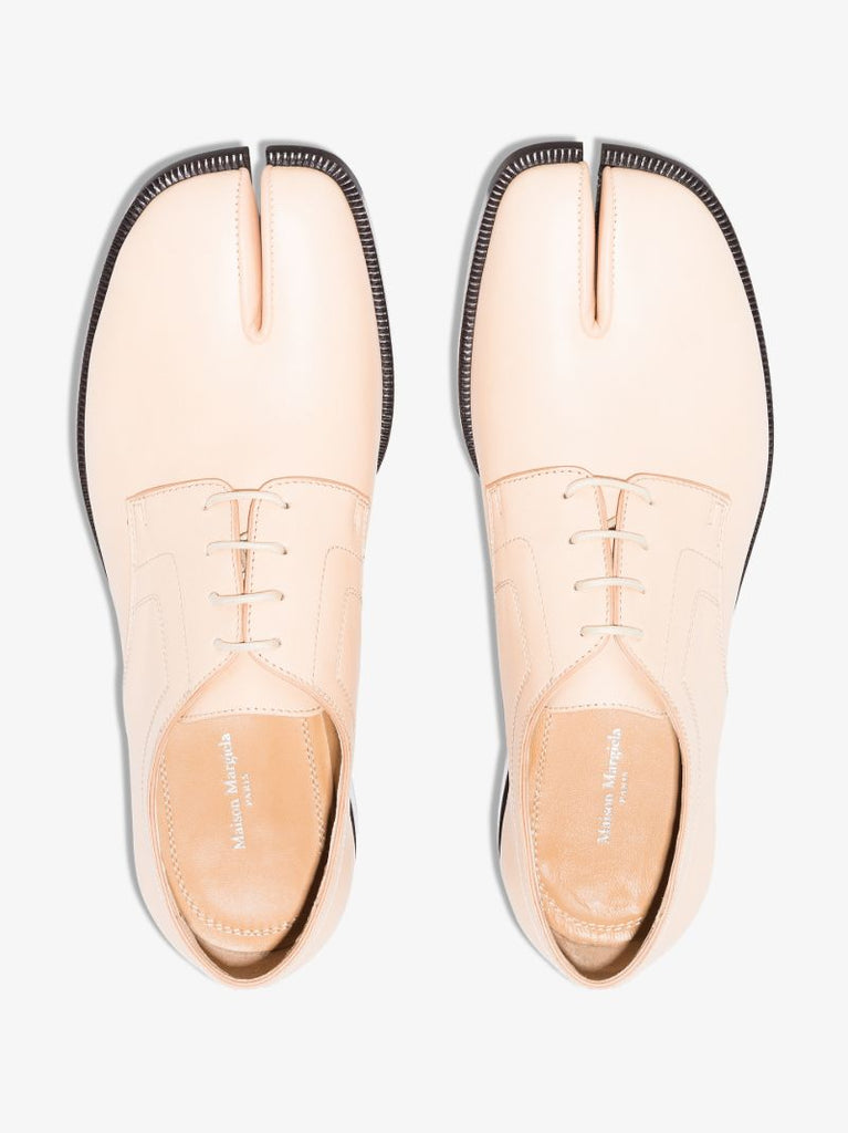 Beige Tabi Leather Derby Shoes