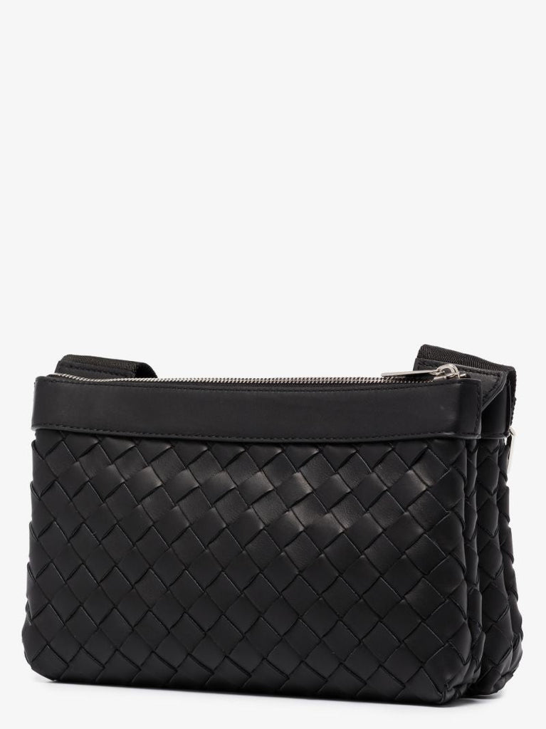 Black Intrecciato Leather Cross Body Bag