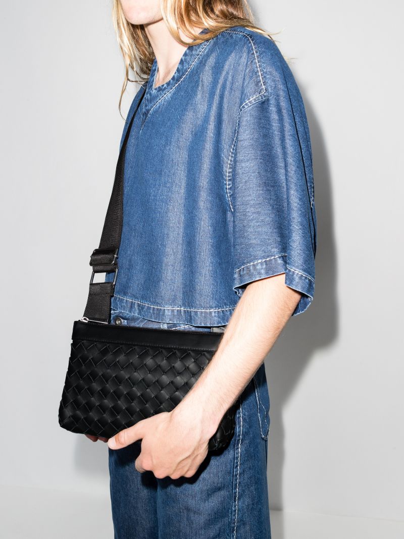 Black Intrecciato Leather Cross Body Bag