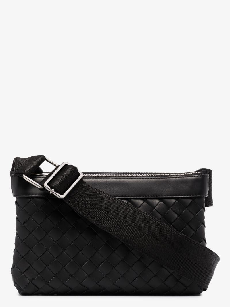 Black Intrecciato Leather Cross Body Bag