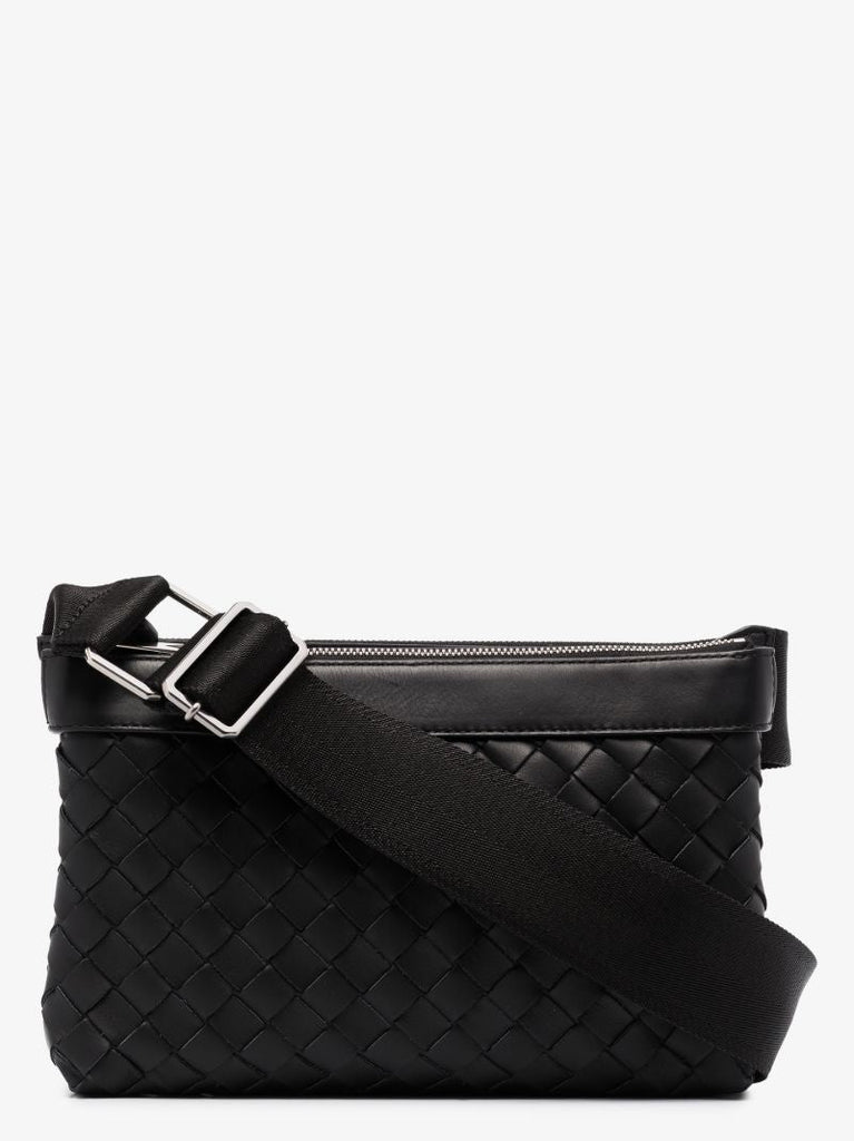 Black Intrecciato Leather Cross Body Bag