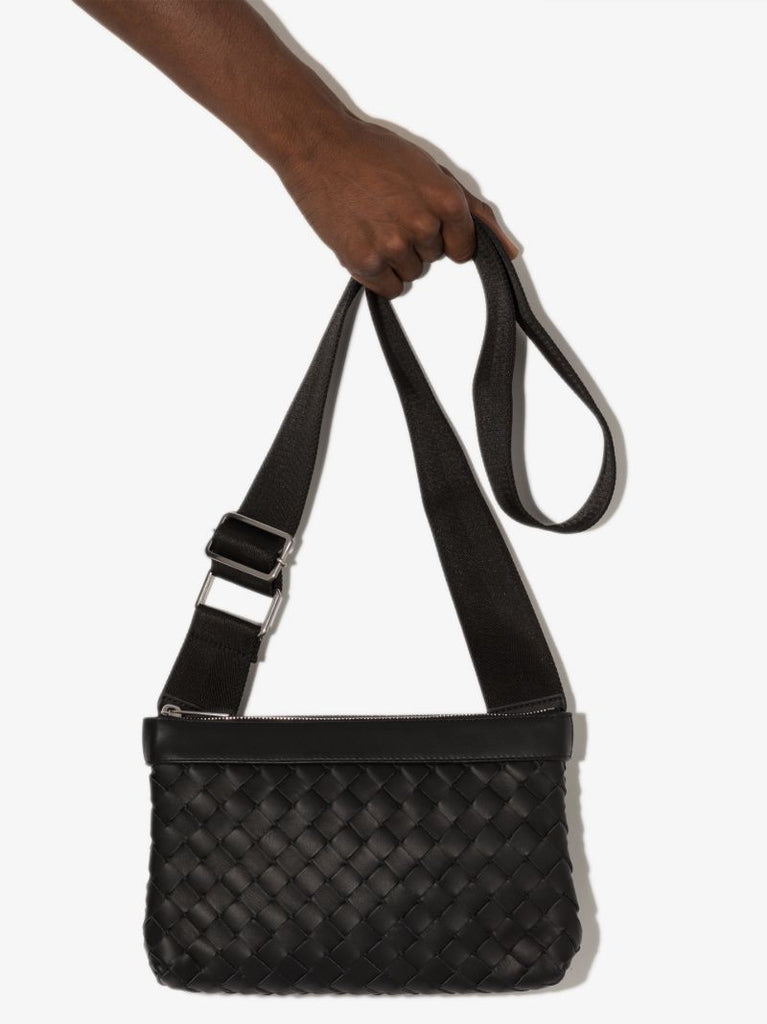 Black Intrecciato Leather Cross Body Bag