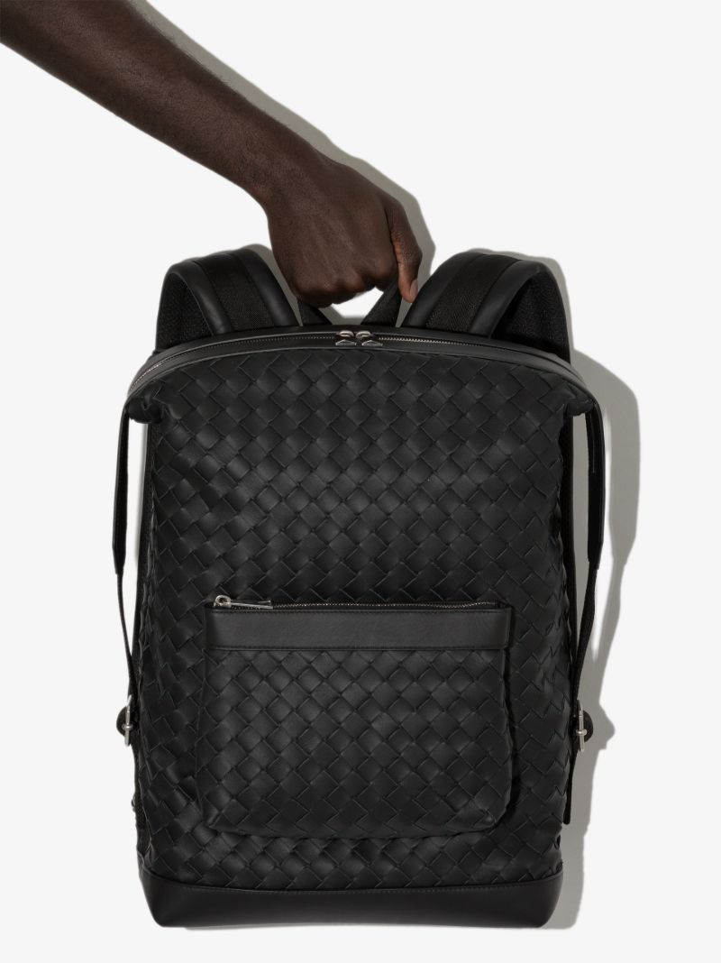 Black Borsa Intrecciato Leather Backpack