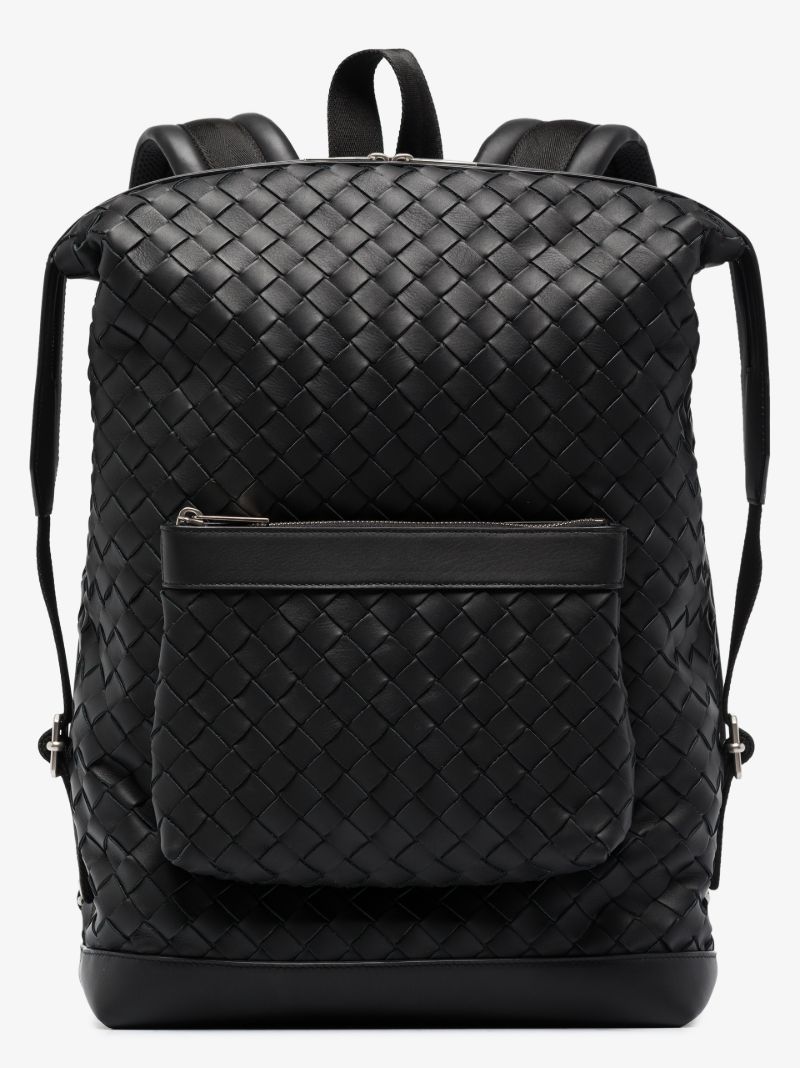 Black Borsa Intrecciato Leather Backpack