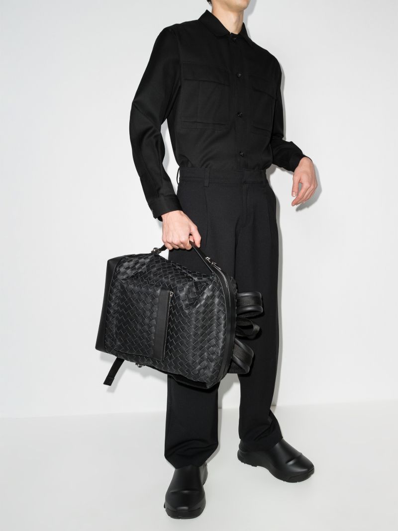 Black Borsa Intrecciato Leather Backpack