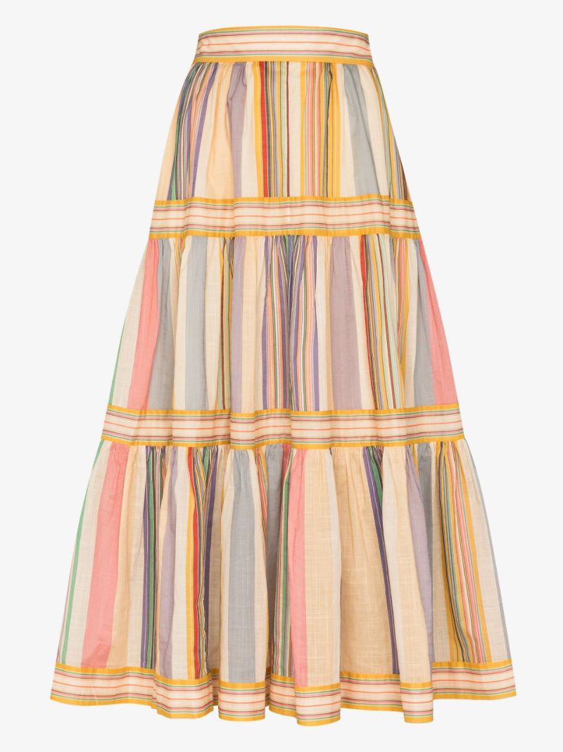 Mae Striped Tiered Midi Skirt