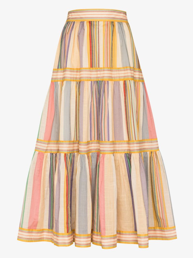 Mae Striped Tiered Midi Skirt