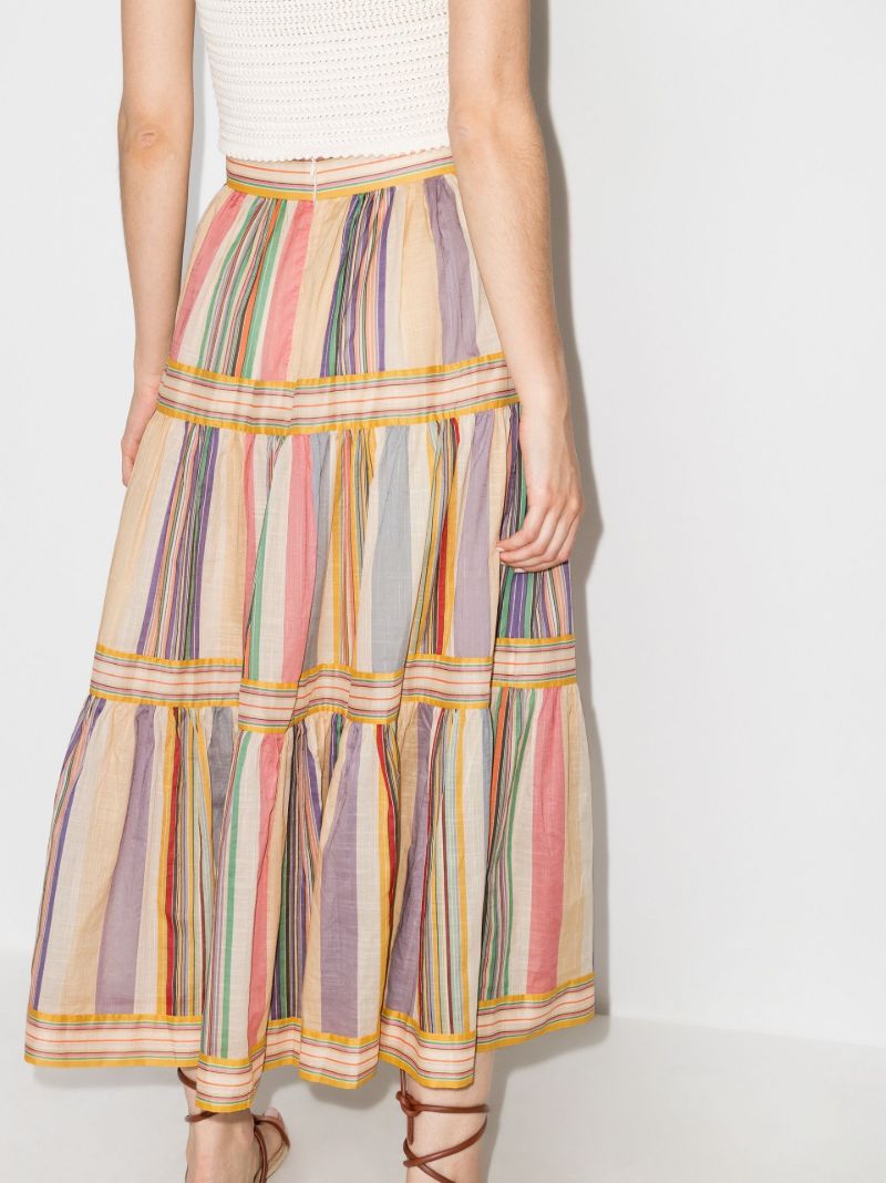 Mae Striped Tiered Midi Skirt