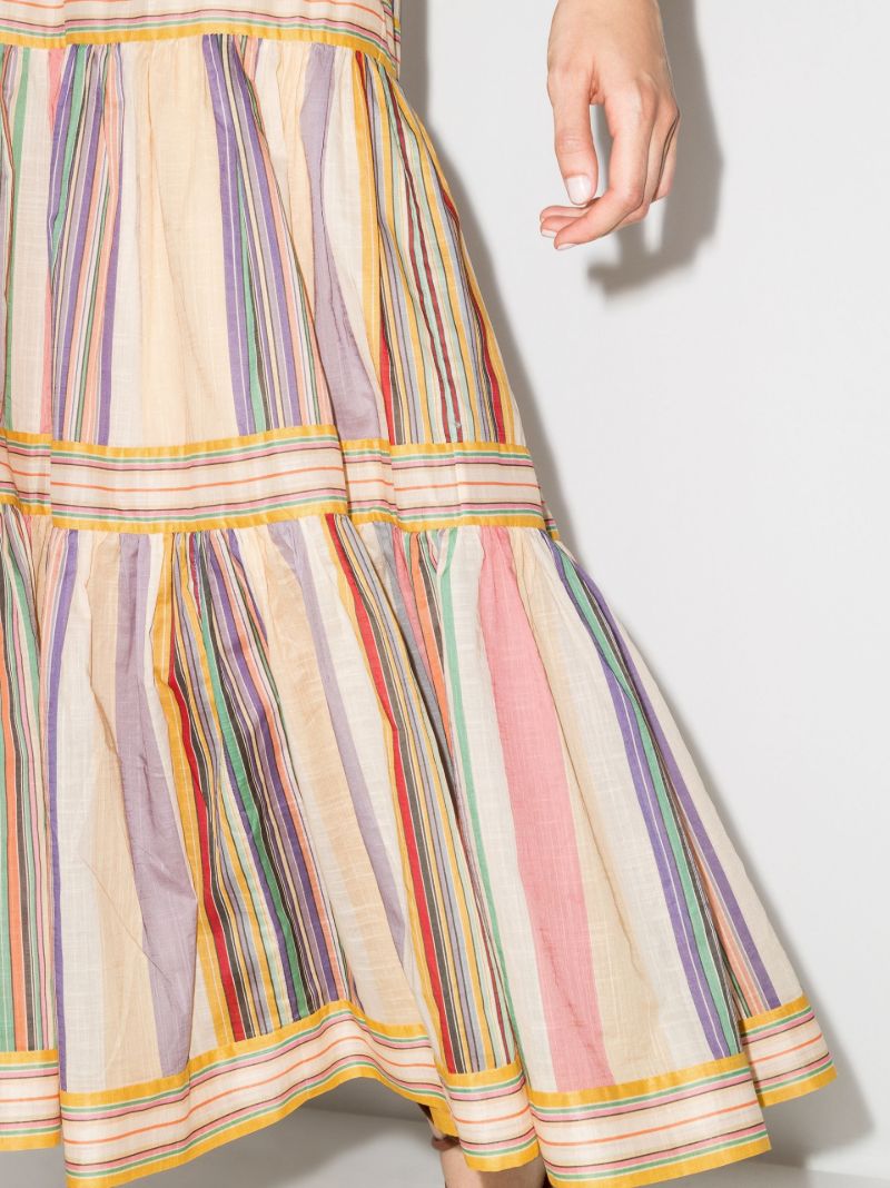 Mae Striped Tiered Midi Skirt