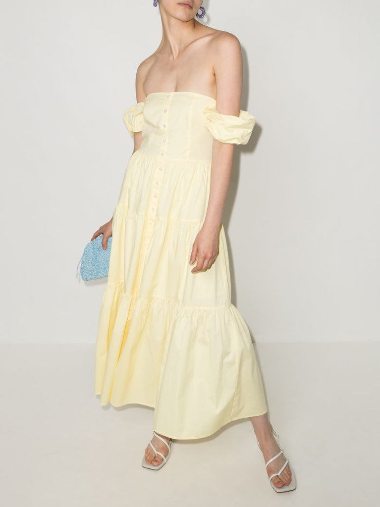 Elio Off-the-shoulder Tiered Midi Dress