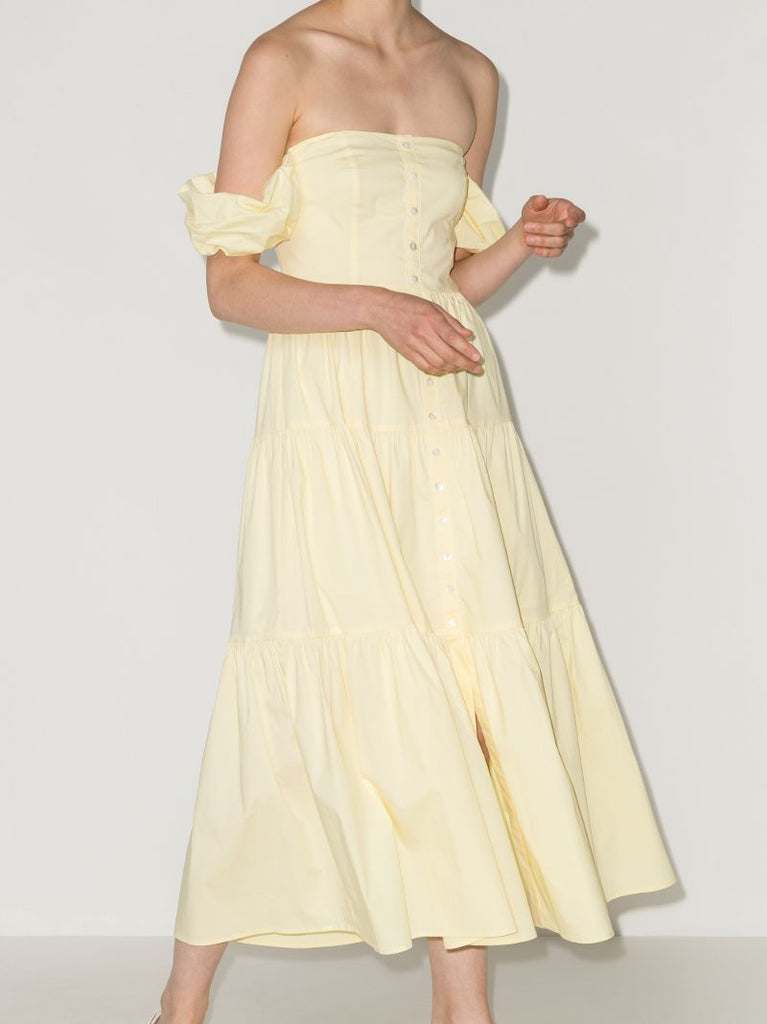 Elio Off-the-shoulder Tiered Midi Dress