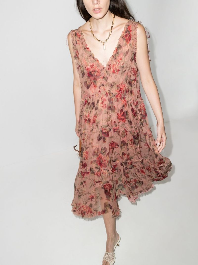 Cassia Frill Silk Midi Dress