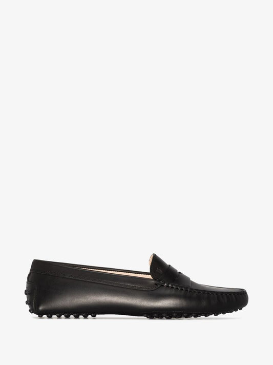 Black Ridged Moccasin Leather Loafers