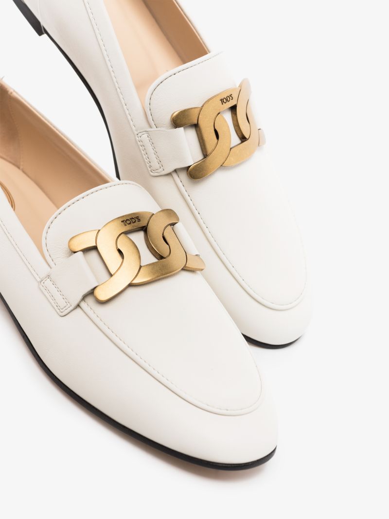 White Kate Embellished Leather Loafers