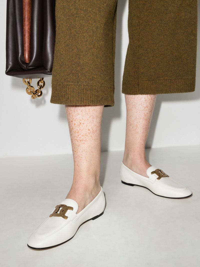 White Kate Embellished Leather Loafers