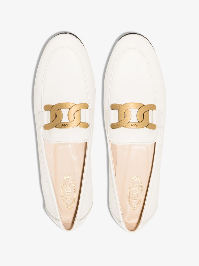 White Kate Embellished Leather Loafers