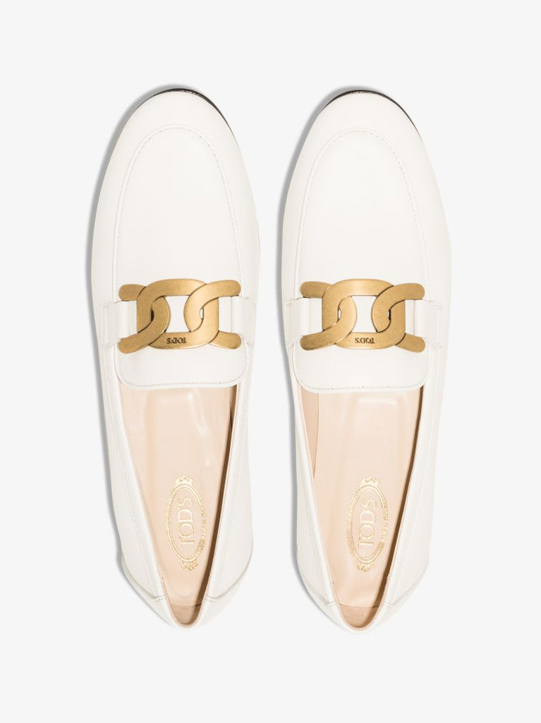 White Kate Embellished Leather Loafers